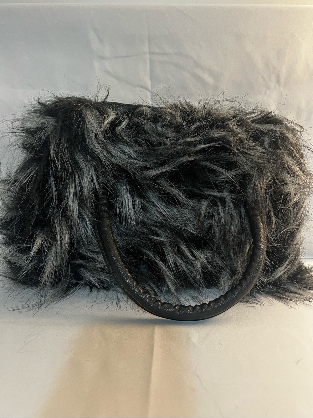 New Faux Fur Women’s purse zipper Accessory - Grey and Black